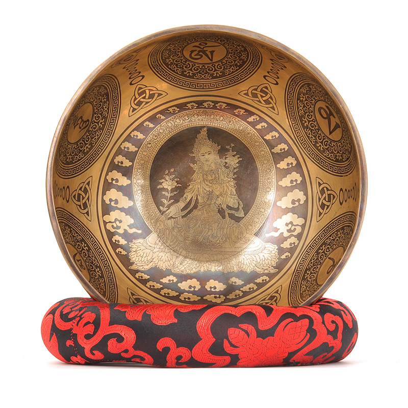 Tibetan Singing Bowl - ชามทองเหลืองทำมือจากเนปาล ชามทิเบตขนาดใหญ่ เครื่องดนตรีเพอร์คัชชันสำหรับโยคะและการทำสมาธิ ของตกแต่งบนโต๊ะทำงาน ของขวัญที่ดี