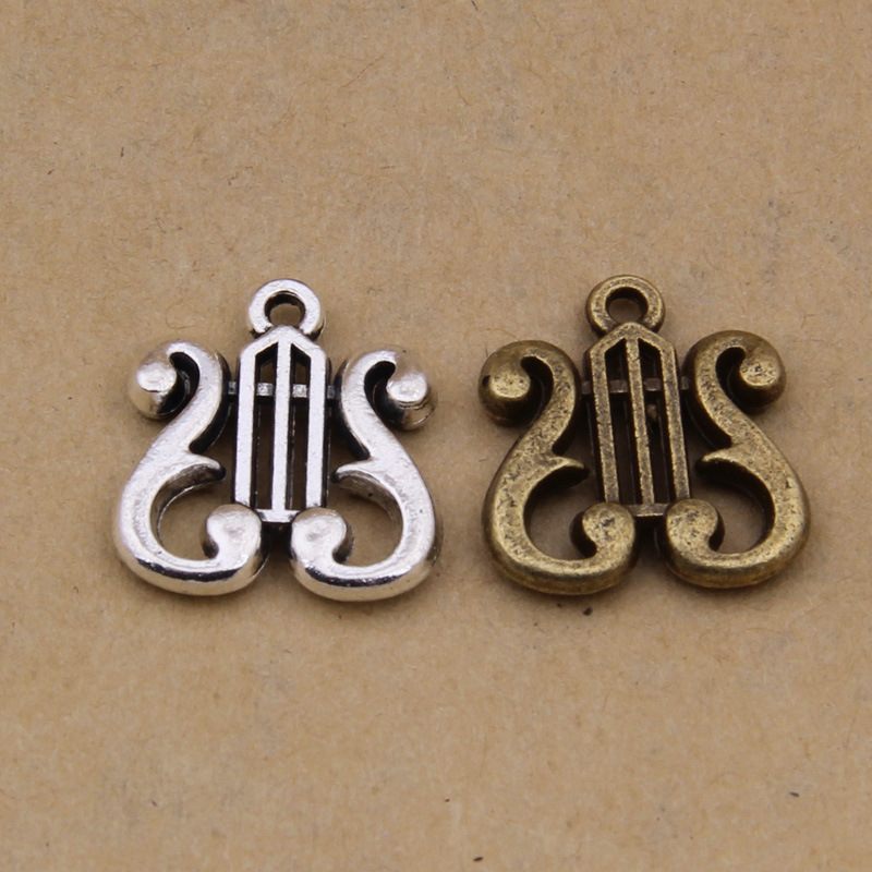 Musical Instrument Ancient - 100pcs 17x16 มม.สังกะสีอัลลอยด์โบราณเครื่องดนตรีพิณ Charm สร้อยคอจี้ DIY