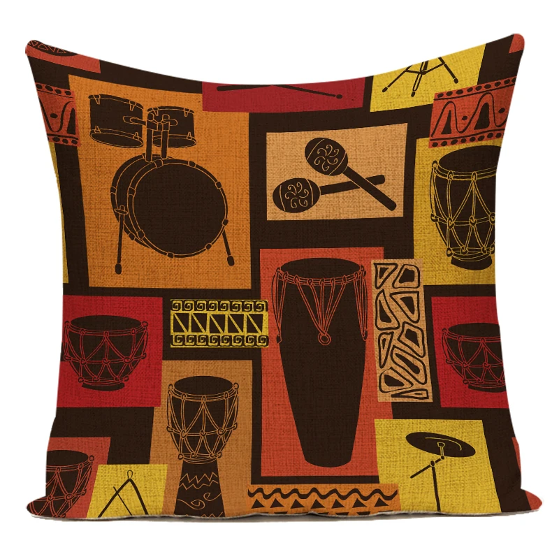 Musical Instrument Of Africa - ปลอกหมอนอิงผู้หญิงแอฟริกันย้อนยุค - ปลอกหมอนตกแต่งพร้อมการออกแบบเครื่องดนตรีแอฟริกาสำหรับโซฟาตกแต่งบ้าน
