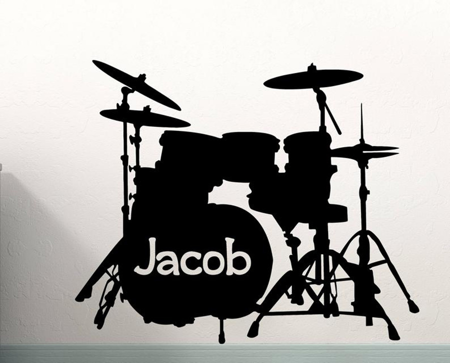 Musical Instrument Name - กลองชุดรูปลอกที่กำหนดเองชื่อเครื่องดนตรีสติ๊กเกอร์ติดผนังสำหรับห้องเด็กหญิงไวนิลสติกเกอร์ห้องนอนเพลงภาพจิตรกรรมฝาผนัง d978